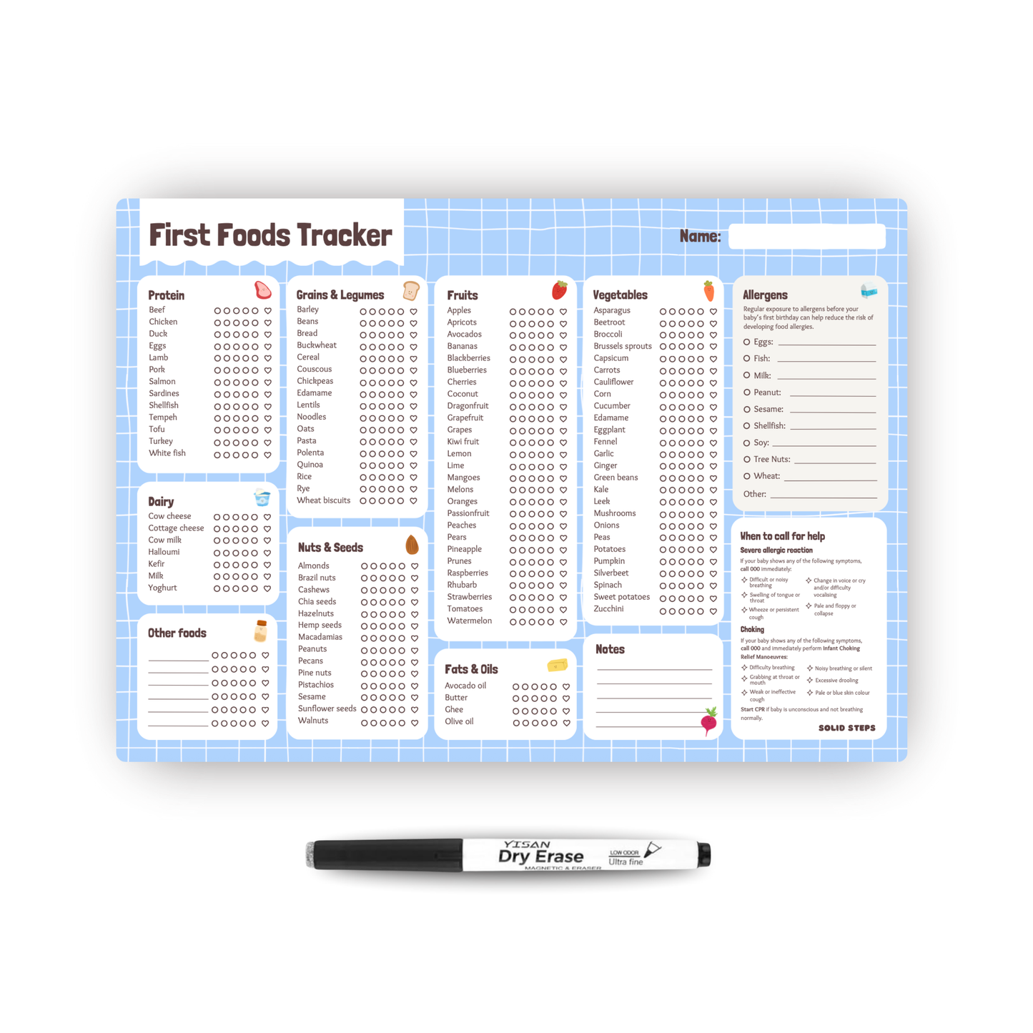 Solid Steps Baby First Foods & Allergens A3 Fridge Magnet