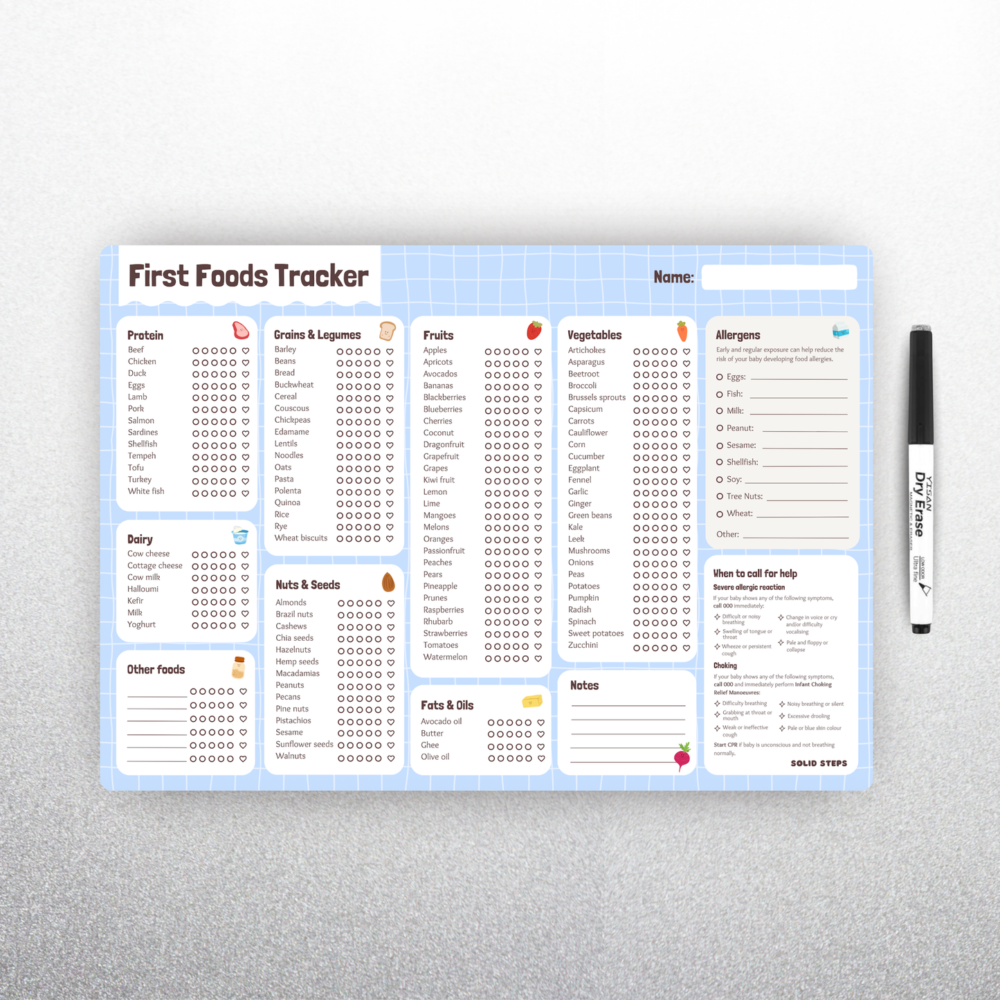 Solid Steps Baby First Foods & Allergens A3 Fridge Magnet